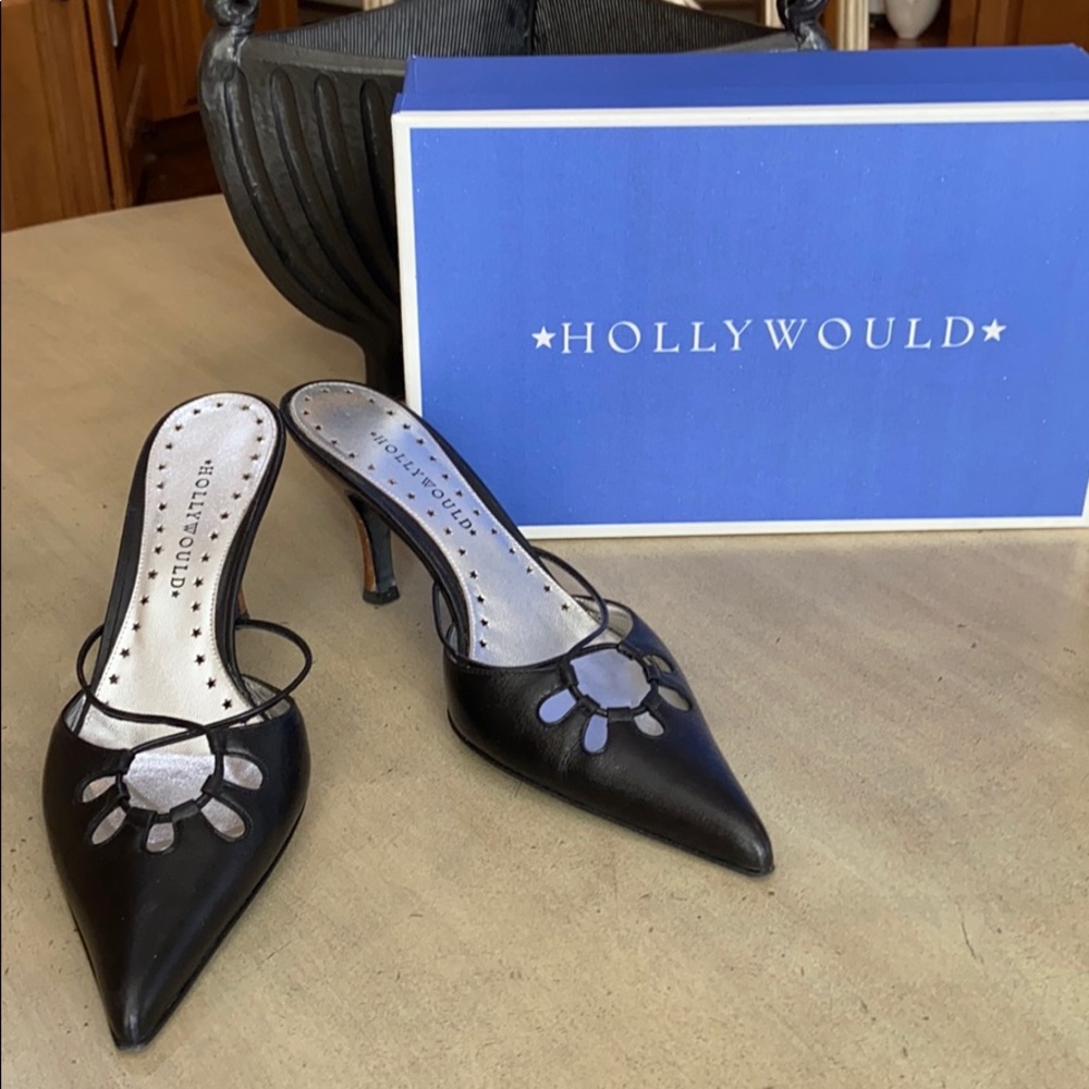 HOLLYWOULD Black Leather Mules